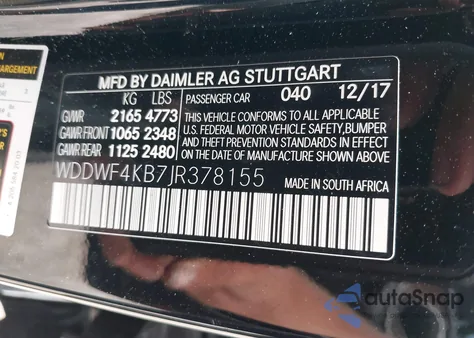 2018 Mercedes-Benz C 300 4Matic from USA, damaged, VIN WDDWF4KB7JR378155
